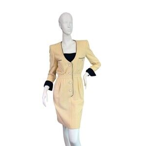Valentino Boutique Amen Wardy Tailored Dress Vintage 80's Cream & Black Size 4